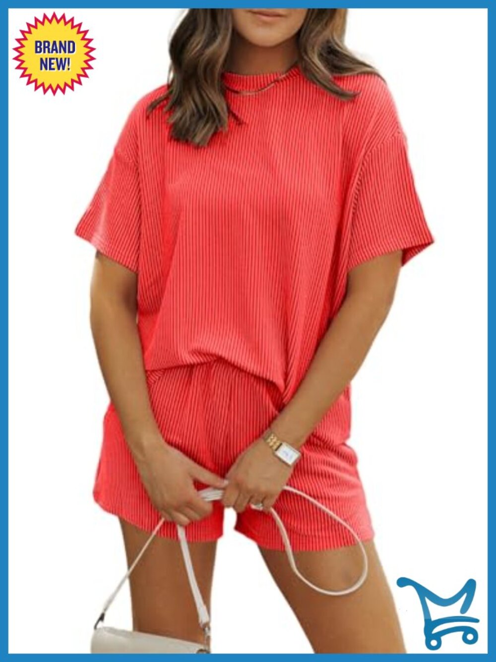 Women's 2 Piece Shorts Set Ribbed Knit Loose Fit Matching Lounge Sets Summer